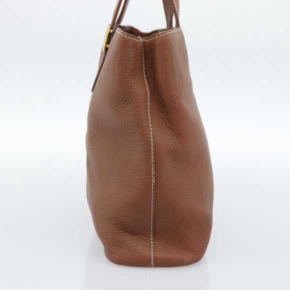 Burberrys Hand Bag Leather Brown Gold Auth ep14863