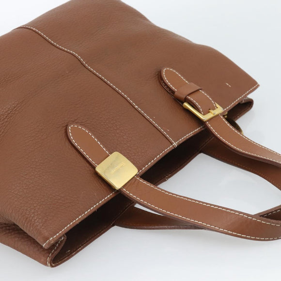Burberrys Hand Bag Leather Brown Gold Auth ep14863