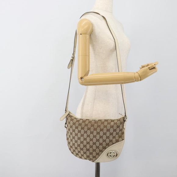 GUCCI GG Canvas Newbrit Shoulder Bag Beige Gold 169998 Auth ep14864