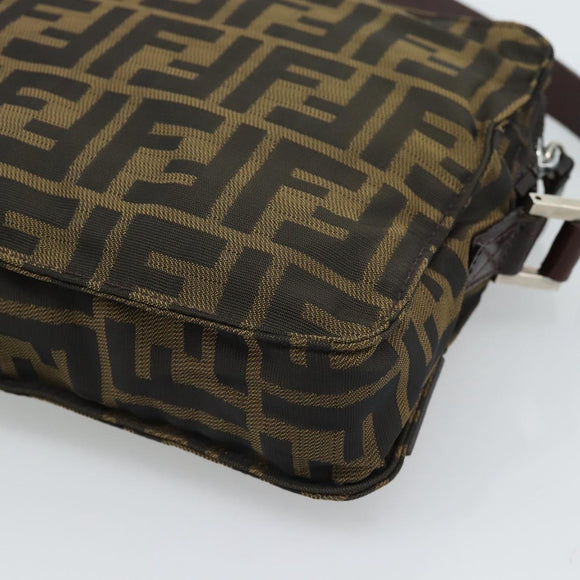 FENDI Zucca Canvas Shoulder Bag Black Brown Auth ep14866A