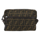 FENDI Zucca Canvas Shoulder Bag Black Brown Auth ep14866A-13