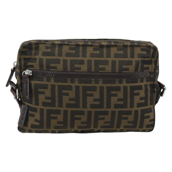 FENDI Zucca Canvas Shoulder Bag Black Brown Auth ep14866A