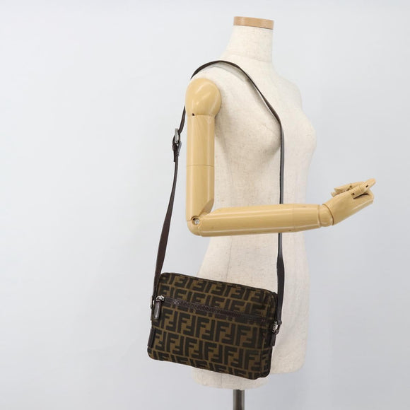 FENDI Zucca Canvas Shoulder Bag Black Brown Auth ep14866A