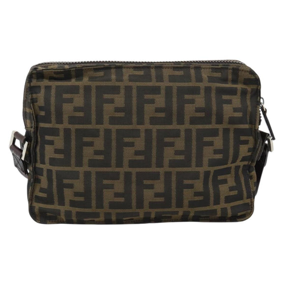 FENDI Zucca Canvas Shoulder Bag Black Brown Auth ep14866A