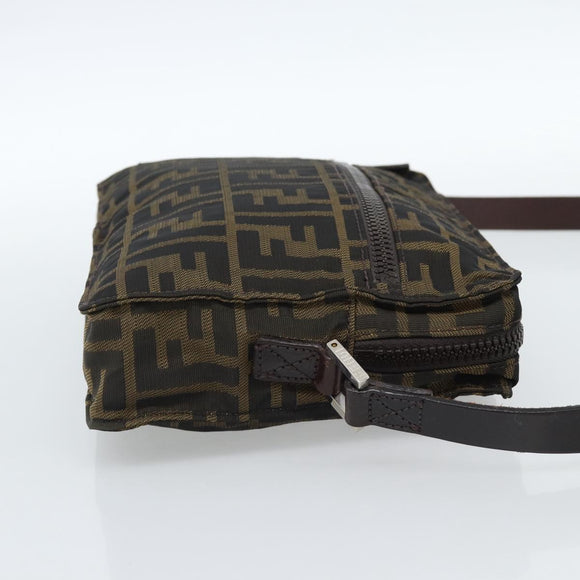 FENDI Zucca Canvas Shoulder Bag Black Brown Auth ep14866A