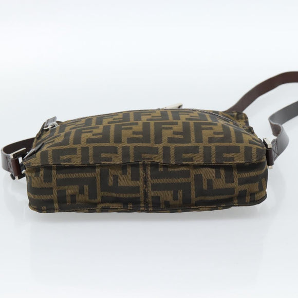 FENDI Zucca Canvas Shoulder Bag Black Brown Auth ep14866A