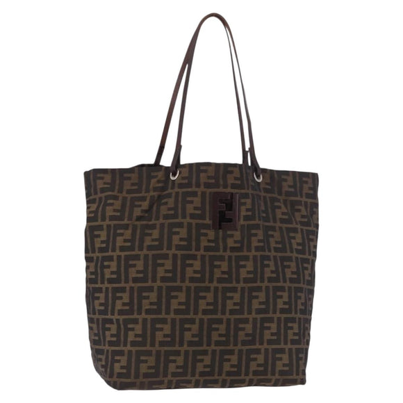 FENDI Zucca Canvas Tote Bag Black Brown gold Auth ep14867