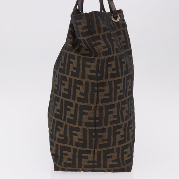 FENDI Zucca Canvas Tote Bag Black Brown gold Auth ep14867