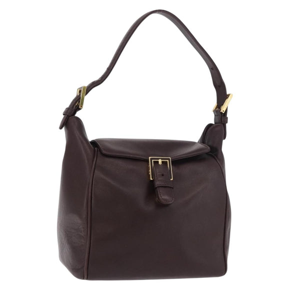 FENDI Shoulder Bag Leather Brown Gold Auth ep14874