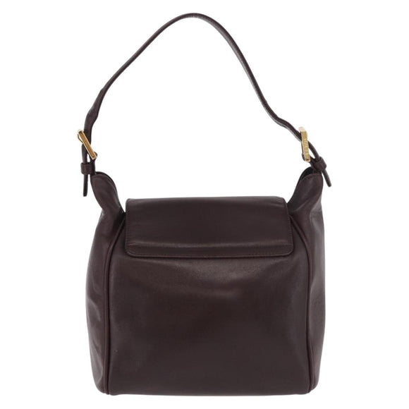FENDI Shoulder Bag Leather Brown Gold Auth ep14874