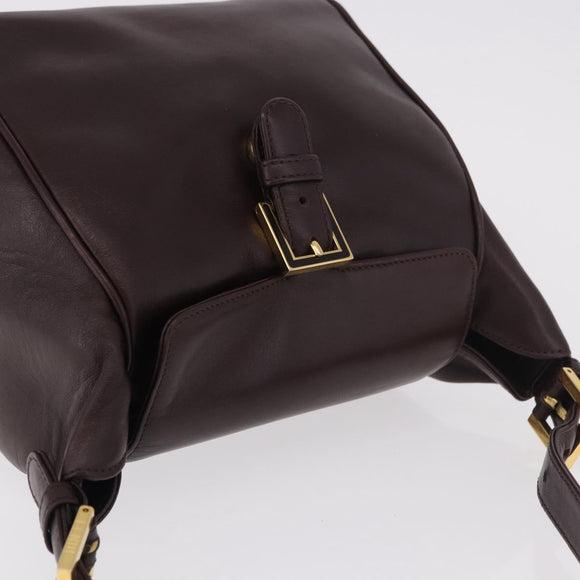 FENDI Shoulder Bag Leather Brown Gold Auth ep14874