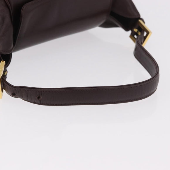 FENDI Shoulder Bag Leather Brown Gold Auth ep14874