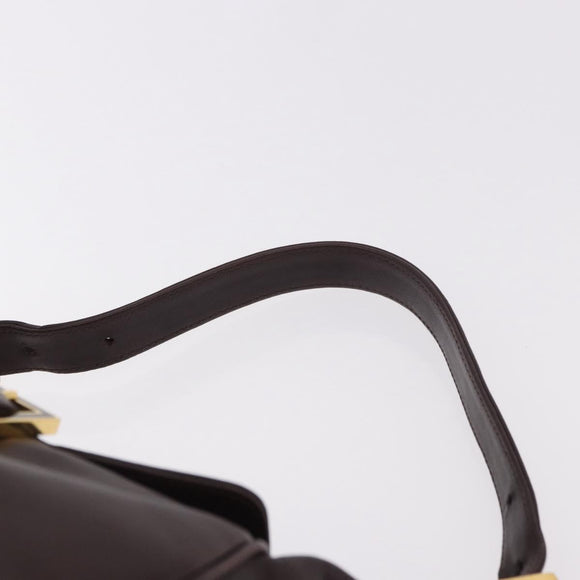 FENDI Shoulder Bag Leather Brown Gold Auth ep14874
