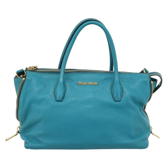 Miu Miu Hand Bag Leather 2way Blue Gold Auth ep14875A
