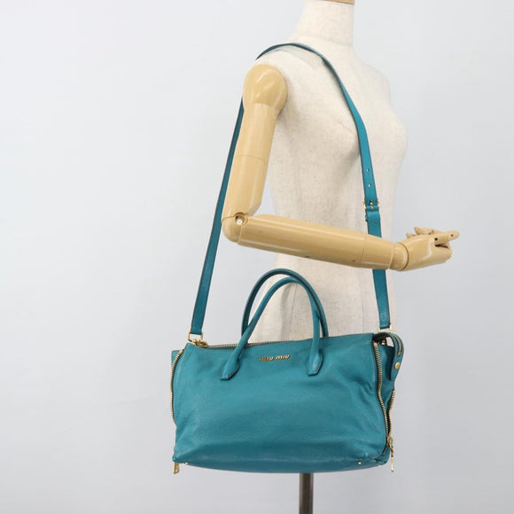 Miu Miu Hand Bag Leather 2way Blue Gold Auth ep14875A