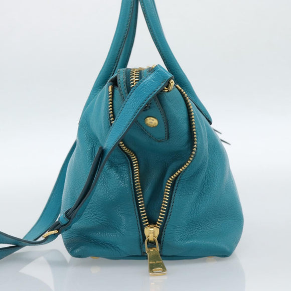 Miu Miu Hand Bag Leather 2way Blue Gold Auth ep14875A