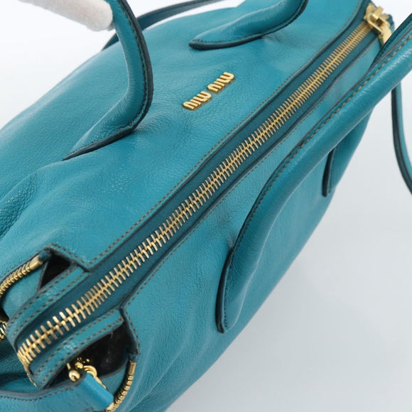 Miu Miu Hand Bag Leather 2way Blue Gold Auth ep14875A