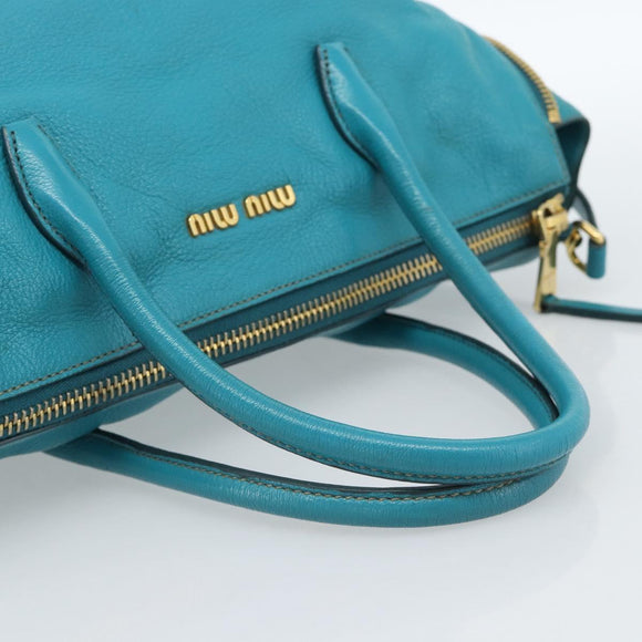 Miu Miu Hand Bag Leather 2way Blue Gold Auth ep14875A