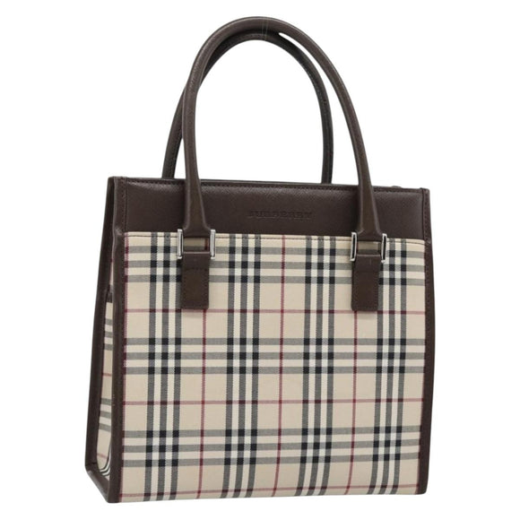 BURBERRY Nova Check Hand Bag Canvas Black Silver Auth ep14880