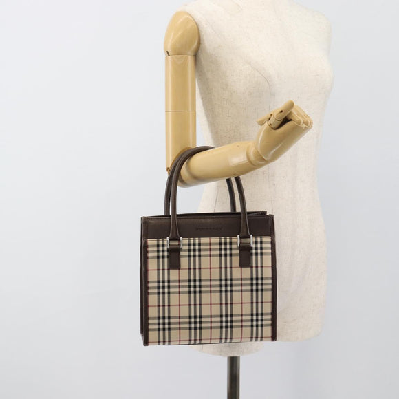 BURBERRY Nova Check Hand Bag Canvas Black Silver Auth ep14880