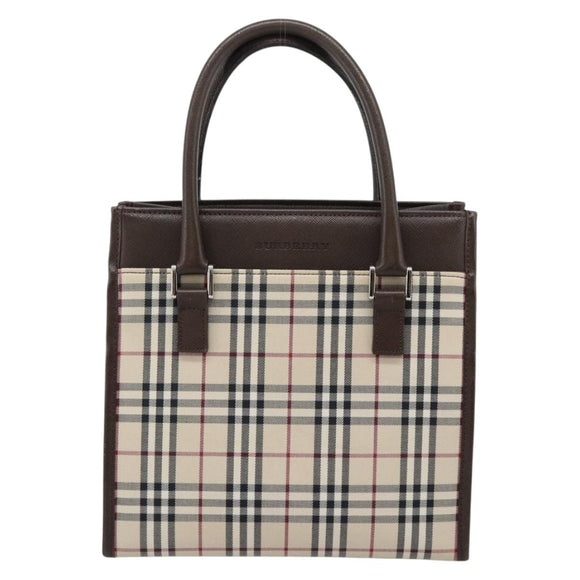 BURBERRY Nova Check Hand Bag Canvas Black Silver Auth ep14880
