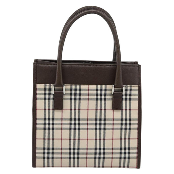 BURBERRY Nova Check Hand Bag Canvas Black Silver Auth ep14880