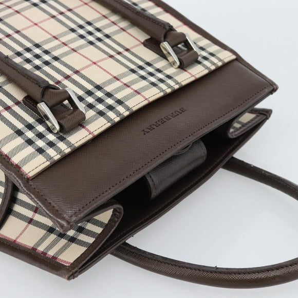 BURBERRY Nova Check Hand Bag Canvas Black Silver Auth ep14880