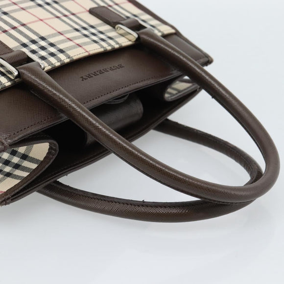 BURBERRY Nova Check Hand Bag Canvas Black Silver Auth ep14880