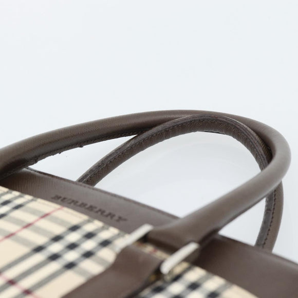 BURBERRY Nova Check Hand Bag Canvas Black Silver Auth ep14880