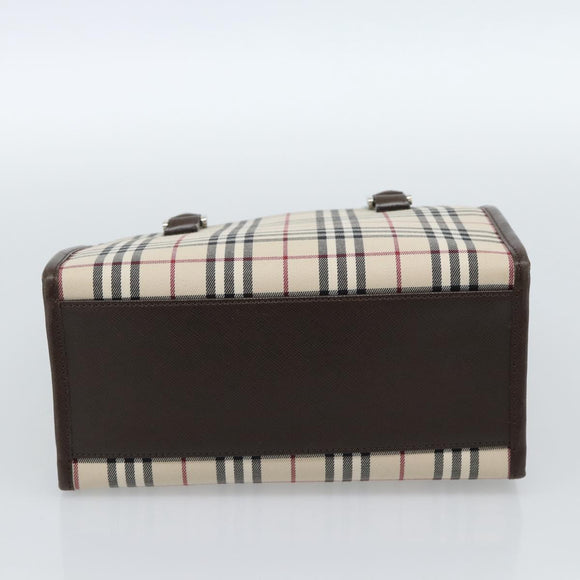 BURBERRY Nova Check Hand Bag Canvas Black Silver Auth ep14880