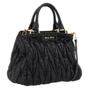 Miu Miu Matelasse Hand Bag Leather 2way Black Gold Auth ep14886-29
