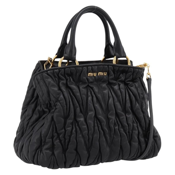 Miu Miu Matelasse Hand Bag Leather 2way Black Gold Auth ep14886