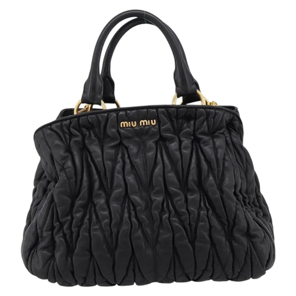 Miu Miu Matelasse Hand Bag Leather 2way Black Gold Auth ep14886