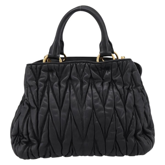 Miu Miu Matelasse Hand Bag Leather 2way Black Gold Auth ep14886