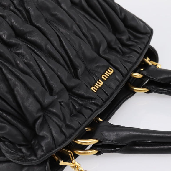 Miu Miu Matelasse Hand Bag Leather 2way Black Gold Auth ep14886