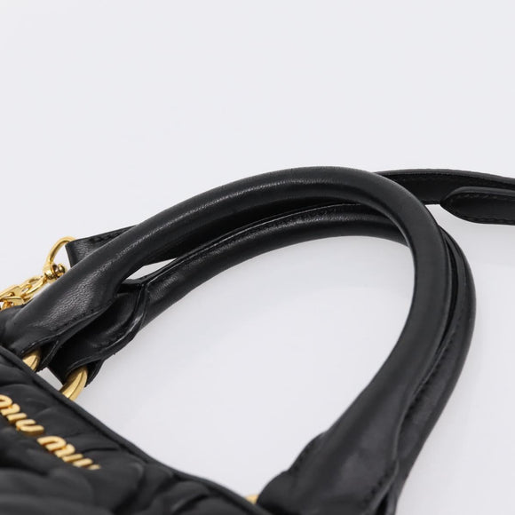 Miu Miu Matelasse Hand Bag Leather 2way Black Gold Auth ep14886