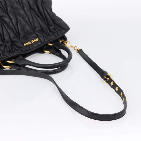 Miu Miu Matelasse Hand Bag Leather 2way Black Gold Auth ep14886