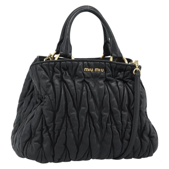 Miu Miu Matelasse Hand Bag Leather 2way Black Gold Auth ep14886V