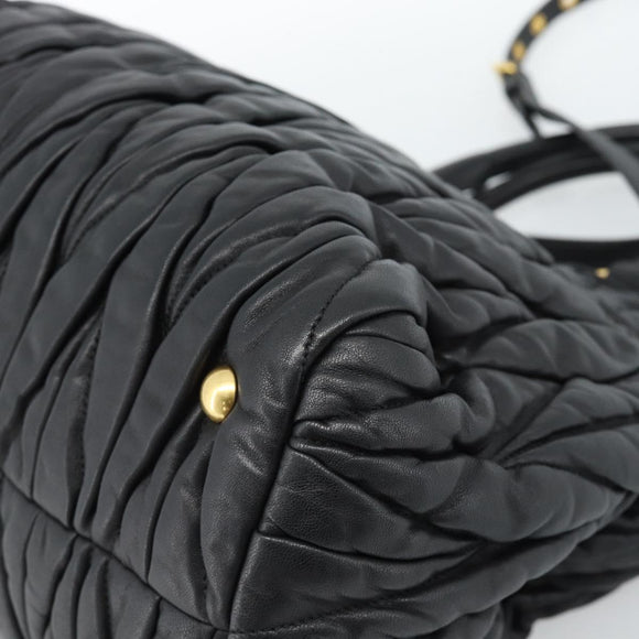 Miu Miu Matelasse Hand Bag Leather 2way Black Gold Auth ep14886V