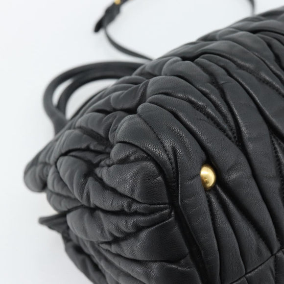 Miu Miu Matelasse Hand Bag Leather 2way Black Gold Auth ep14886