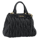 Miu Miu Matelasse Hand Bag Leather 2way Black Gold Auth ep14886-1