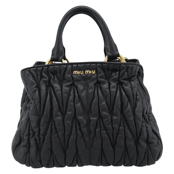 Miu Miu Matelasse Hand Bag Leather 2way Black Gold Auth ep14886V