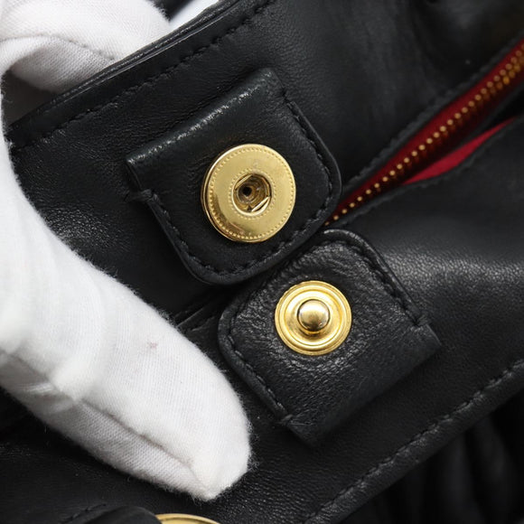 Miu Miu Matelasse Hand Bag Leather 2way Black Gold Auth ep14886