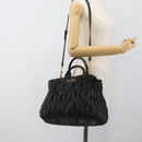 Miu Miu Matelasse Hand Bag Leather 2way Black Gold Auth ep14886-28