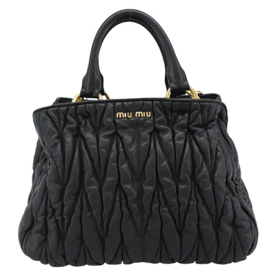 Miu Miu Matelasse Hand Bag Leather 2way Black Gold Auth ep14886 - 0