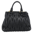 Miu Miu Matelasse Hand Bag Leather 2way Black Gold Auth ep14886-3