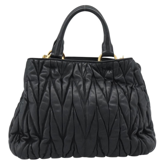 Miu Miu Matelasse Hand Bag Leather 2way Black Gold Auth ep14886