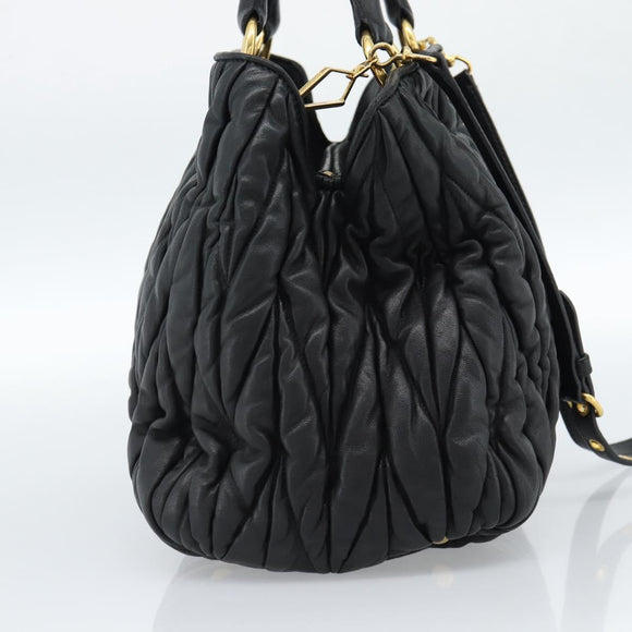 Miu Miu Matelasse Hand Bag Leather 2way Black Gold Auth ep14886