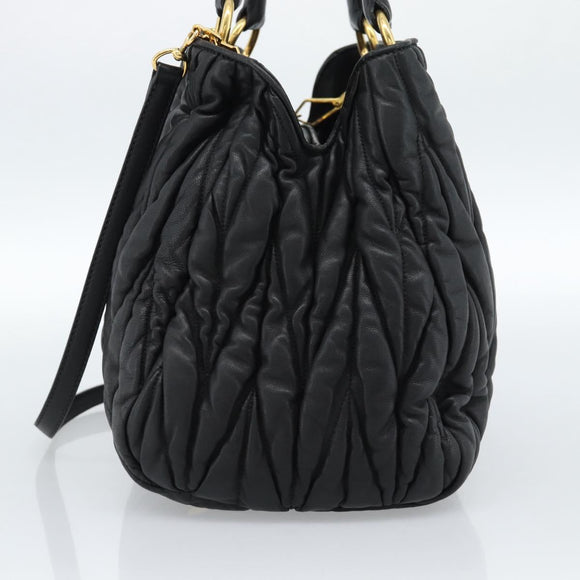 Miu Miu Matelasse Hand Bag Leather 2way Black Gold Auth ep14886