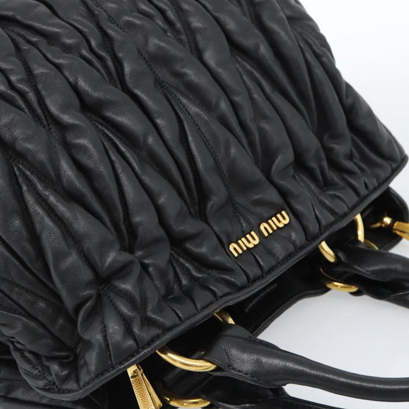 Miu Miu Matelasse Hand Bag Leather 2way Black Gold Auth ep14886